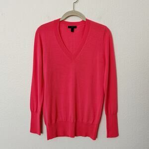 [J. Crew] Bright Pink 100% Merino Wool V-Neck Sweater Lightweight Size Small S